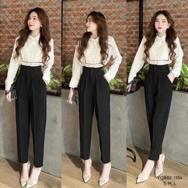 Quần tây nữ baggy cạp cao bản to 3 cúc, vải tuyết mưa, thoải mái đi làm và học
