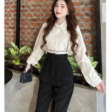 Quần tây nữ baggy cạp cao bản to 3 cúc, vải tuyết mưa, thoải mái đi làm và học