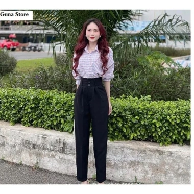 Quần tây nữ baggy cạp cao bản to 3 cúc, vải tuyết mưa, thoải mái đi làm và học
