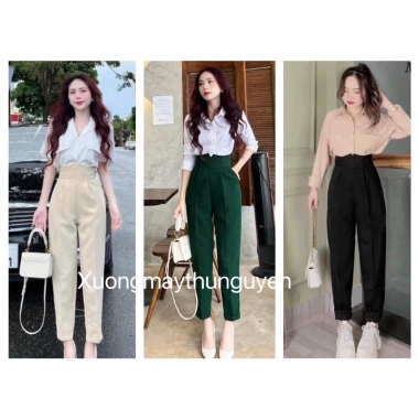 Quần tây nữ baggy cạp chữ V bản to chất tuyết mưa hách dáng Mã Q107 giá 78.000₫