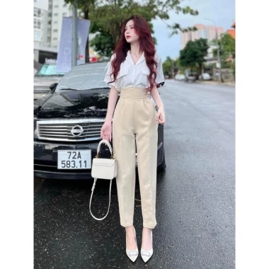 Quần tây nữ baggy cạp chữ V bản to chất tuyết mưa hách dáng Mã Q107 giá 78.000₫