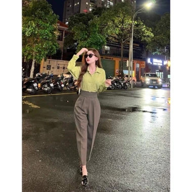 Quần tây nữ baggy cạp chữ V bản to chất tuyết mưa hách dáng Mã Q107 giá 78.000₫