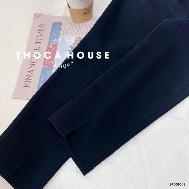 Quần tây nữ baggy công sở lưng cao THOCA HOUSE - Đen, xanh đen, có đai lưng, giá ưu đãi 199.800₫