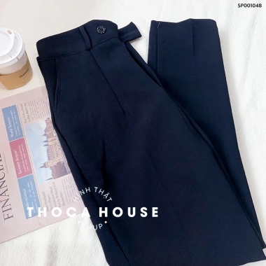 Quần tây nữ baggy công sở lưng cao THOCA HOUSE - Đen, xanh đen, có đai lưng, giá ưu đãi 199.800₫