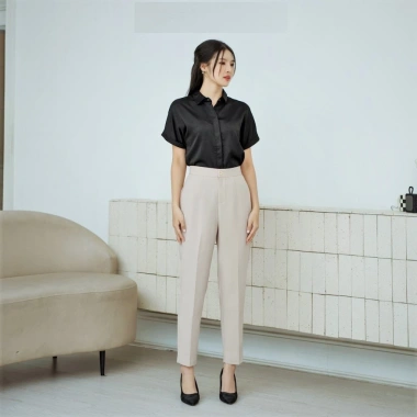 Quần tây nữ baggy vải loe công sở, suông lưng cao, vải tuyết mưa dày dặn - 124.679 VND