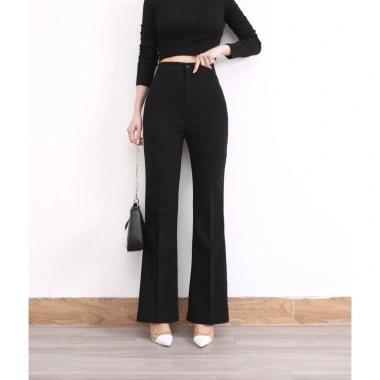 Quần tây nữ baggy vải loe công sở, suông lưng cao, vải tuyết mưa dày dặn - 124.679 VND