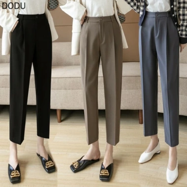 Quần tây nữ cạp cao ống đứng đen - Lưng cao công sở, học tập, giá 79,000₫