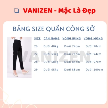 Quần tây nữ cạp cao Vanizen - Đen chuẩn công sở, form dáng đẹp, giảm giá 191k
