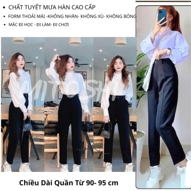 Quần Tây Nữ Công Sở Baggy Bigsize 80kg Lưng Cao, Vải Cao Cấp Hàn - 180k