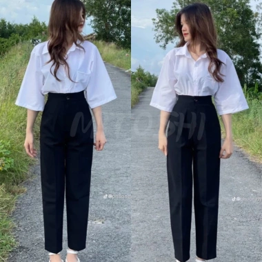 Quần Tây Nữ Công Sở Baggy Bigsize 80kg Lưng Cao, Vải Cao Cấp Hàn - 180k