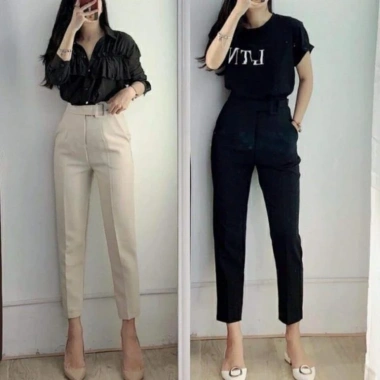 Quần Tây Nữ Công Sở Baggy Lưng Cao Đai Vuông Cúc Lệch Vải Tuyết Mưa Siêu Mềm Giá 83k 2