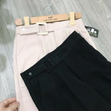 Quần Tây Nữ Công Sở Baggy Lưng Cao Đai Vuông Cúc Lệch Vải Tuyết Mưa Siêu Mềm Giá 83k 7
