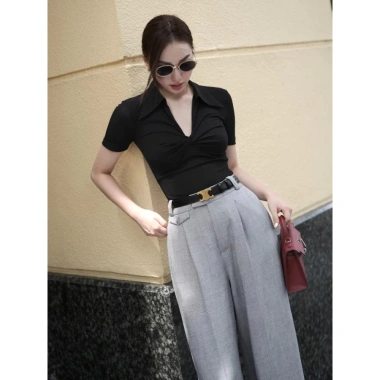 Quần tây nữ công sở ống suông cạp cao, tôn dáng, màu xám tiêu thanh lịch - Phương Quý 360k 2