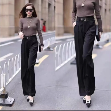 Quần tây nữ công sở ống suông rộng cạp cao vải trượt hàn - Giá ưu đãi 324.000 2