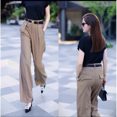 Quần tây nữ công sở ống suông rộng cạp cao vải trượt hàn - Giá ưu đãi 324.000 3