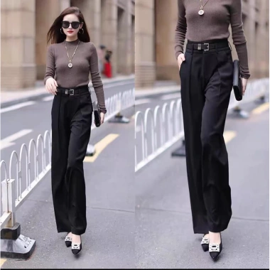 Quần tây nữ công sở ống suông rộng cạp cao vải trượt hàn - Giá ưu đãi 324.000 9