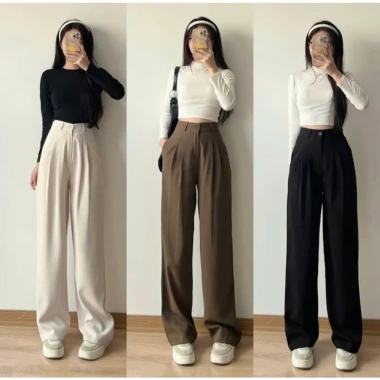 Quần Tây Nữ Dáng Suông Lưng Cao Gold Vải mềm mịn không nhăn, tôn dáng, dễ phối, chỉ 152k 2