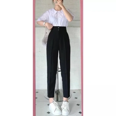 Quần tây nữ đi học 2 nút khuy cúc dọc, lưng cao dáng baggy, vải dày co giãn nhẹ, phù hợp học sinh cấp 3 - 69k