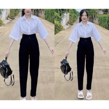 Quần tây nữ đi học 2 nút khuy cúc dọc, lưng cao dáng baggy, vải dày co giãn nhẹ, phù hợp học sinh cấp 3 - 69k