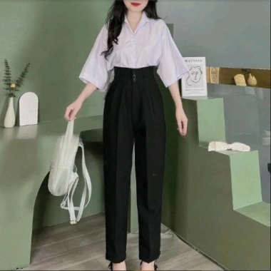 Quần Tây Nữ Lưng Cao 3 Nút Cài Vải Tuyết Mưa - Mềm Dáng Dân Công Sở, Giá 145k