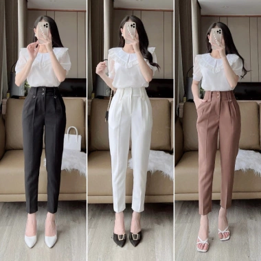Quần Tây Nữ Lưng Cao Baggy Cạp Cao Tôn Dáng Ống Đứng Khóa Trước Giá 93K