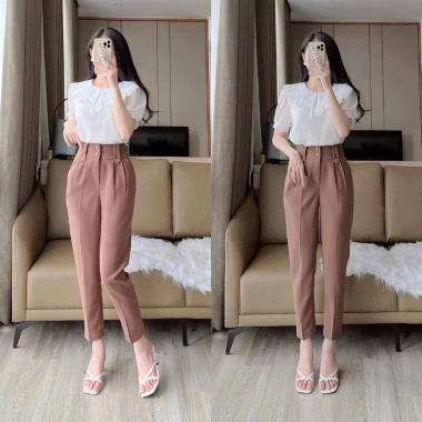 Quần Tây Nữ Lưng Cao Baggy Cạp Cao Tôn Dáng Ống Đứng Khóa Trước Giá 93K