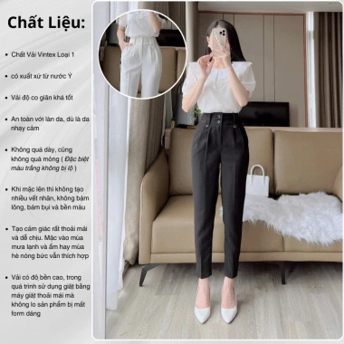 Quần Tây Nữ Lưng Cao Baggy Cạp Cao Tôn Dáng Ống Đứng Khóa Trước Giá 93K