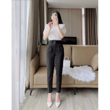 Quần Tây Nữ Lưng Cao Baggy Cạp Cao Tôn Dáng Ống Đứng Khóa Trước Giá 93K