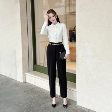 Quần tây nữ lưng cao baggy công sở bigsize vải tuýt si Giá chỉ 118.000 VND