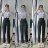 Quần tây nữ lưng cao cạp đỉa, ống đứng, xanh đen baggy học sinh cấp 3 - 78.999đ