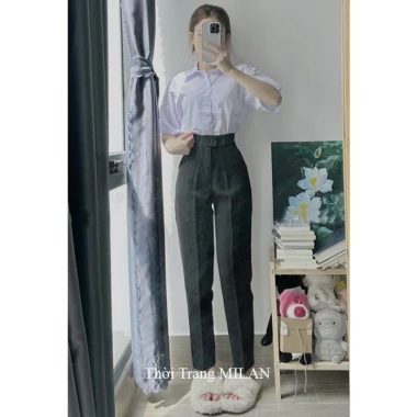 Quần tây nữ lưng cao cạp đỉa, ống đứng, xanh đen baggy học sinh cấp 3 - 78.999đ