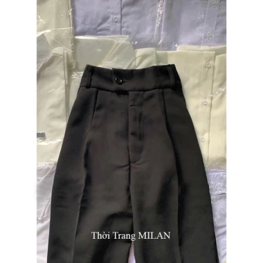 Quần tây nữ lưng cao cạp đỉa, ống đứng, xanh đen baggy học sinh cấp 3 - 78.999đ