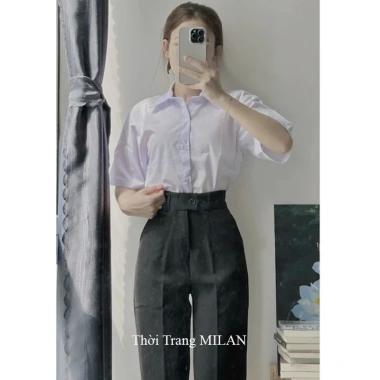 Quần tây nữ lưng cao cạp đỉa, ống đứng, xanh đen baggy học sinh cấp 3 - 78.999đ