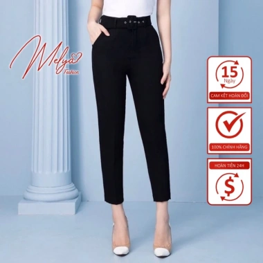 Quần tây nữ lưng cao đai dài cạp cao Melya cao cấp, baggy đen đi học đi làm - 260.000