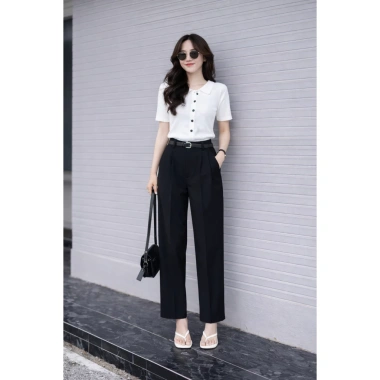 Quần Tây Nữ Lưng Cao, Vải Gold Hack, Dáng Thụng, Ly Giữa và Đai Thanh Lịch 319k