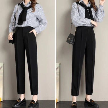 Quần tây nữ lưng cao Xưởng 3A - Đen & Xanh, baggy đứng form suông, có đai lưng, size lớn, giảm còn 89.000₫