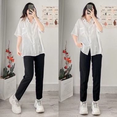 Quần tây nữ lưng cao Xưởng 3A - Đen & Xanh, baggy đứng form suông, có đai lưng, size lớn, giảm còn 89.000₫
