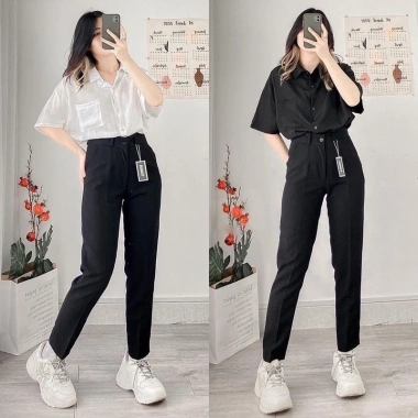 Quần tây nữ lưng cao Xưởng 3A - Đen & Xanh, baggy đứng form suông, có đai lưng, size lớn, giảm còn 89.000₫