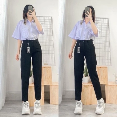 Quần tây nữ lưng cao Xưởng 3A - Đen & Xanh, baggy đứng form suông, có đai lưng, size lớn, giảm còn 89.000₫