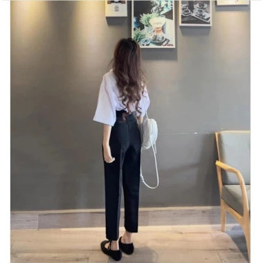 Quần tây nữ M30 PQM STORE lưng cao ống đứng baggy dài màu đen - Giá chỉ 145k