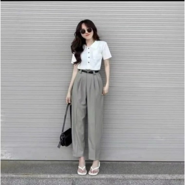 Quần Tây Nữ Ống Lửng 9 Tấc Xếp Ly Cạp Cao Dáng Băng Gây Công Sở Thanh Lịch