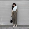 Quần Tây Nữ Ống Lửng 9 Tấc Xếp Ly Cạp Cao Dáng Băng Gây Công Sở Thanh Lịch 4