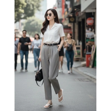 Quần Tây Nữ Ống Lửng 9 Tấc Xếp Ly Cạp Cao Dáng Băng Gây Công Sở Thanh Lịch 7 Quần Tây Nữ Ống Lửng 9 Tấc Xếp Ly Cạp Cao Dáng Băng Gây Công Sở Thanh Lịch 7