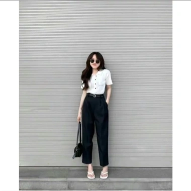 Quần Tây Nữ Ống Lửng 9 Tấc Xếp Ly Cạp Cao Dáng Băng Gây Công Sở Thanh Lịch