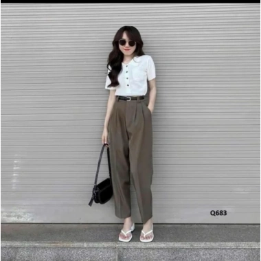 Quần Tây Nữ Ống Lửng 9 Tấc Xếp Ly Cạp Cao Dáng Băng Gây Công Sở Thanh Lịch