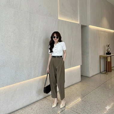 Quần Tây Nữ Ống Lửng 9 Tấc Xếp Ly Cạp Cao Dáng Suông Công Sở Thanh Lịch - Giảm giá 342.540₫