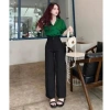 Quần tây nữ ống rộng 100cm cạp cao ngang rốn - Đen Tím, vải dày, công sở học