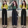 Quần tây nữ ống rộng 100cm cạp cao ngang rốn - Đen Tím, vải dày, công sở học 4