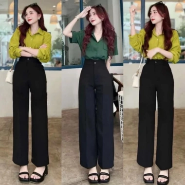 Quần tây nữ ống rộng 100cm cạp cao ngang rốn - Đen Tím, vải dày, công sở học 4 Quần tây nữ ống rộng 100cm cạp cao ngang rốn - Đen Tím, vải dày, công sở học 4