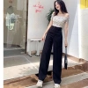 Quần tây nữ ống rộng 100cm cạp cao ngang rốn - Đen Tím, vải dày, công sở học 6